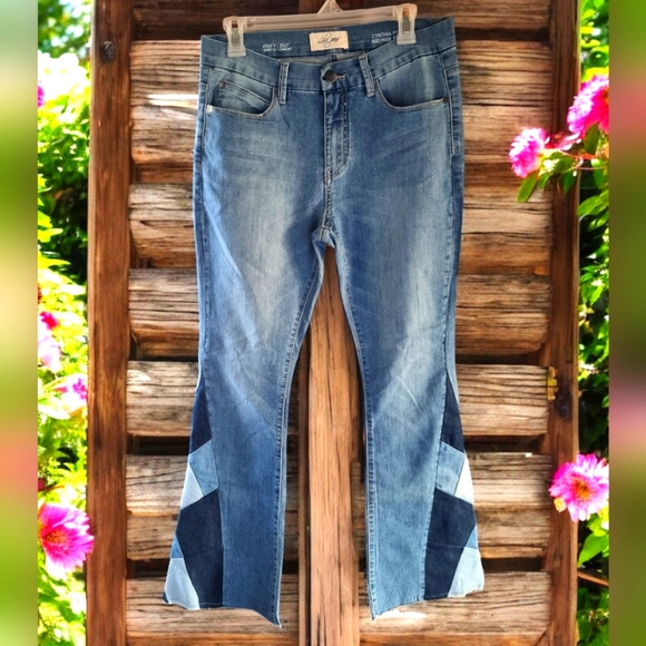 🆕️ Lola Jeans Cynthia Mid Rise Flare 4 Way Stretch Patchwork Denim Jeans - Picture 2 of 15
